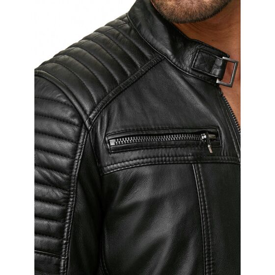 Red Bridge Mens Synthetic Leather Jacket Biker Jacket Biker Quilted Jacket Black XL