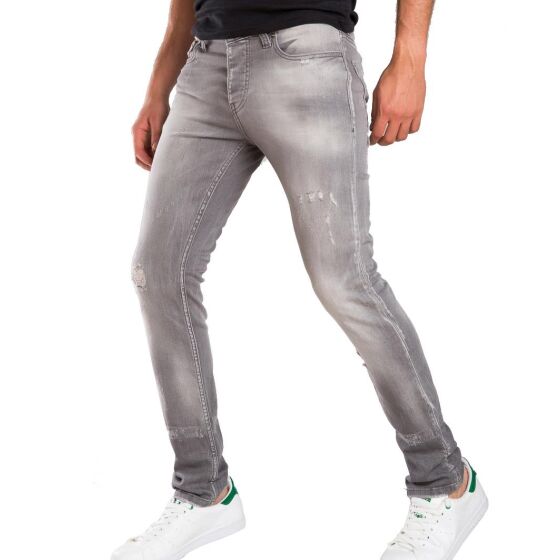 Red Bridge Mens straight cut jeans ripped skinny jeans trousers grey