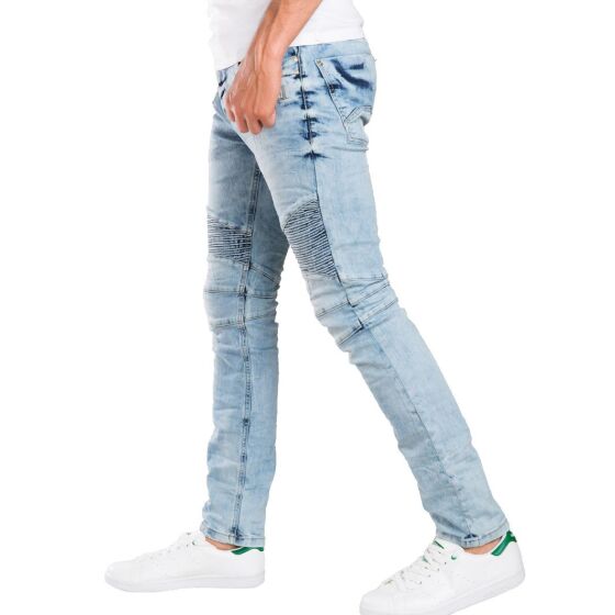 Red Bridge Mens biker jeans ripped skinny jeans pants light blue