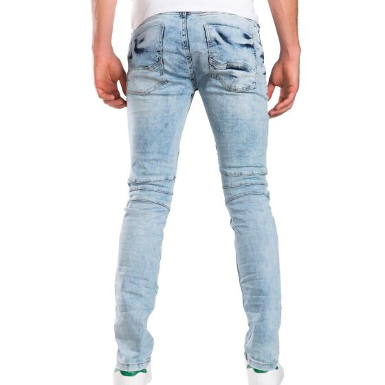 Red Bridge Mens biker jeans ripped skinny jeans pants light blue