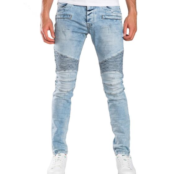 Red Bridge Herren Biker Jeans Ripped Röhrenjeans Hose hellblau