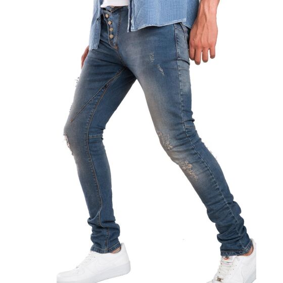 Red Bridge Herren Straight Cut Jeans Destroyed Röhrenjeans Hose blau