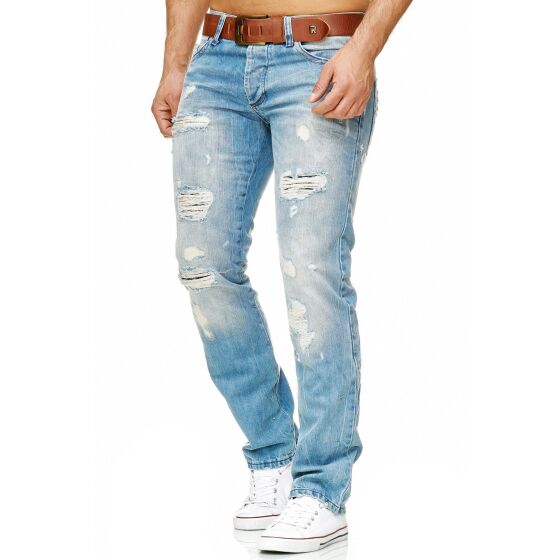 Mens ripped straight cut jeans