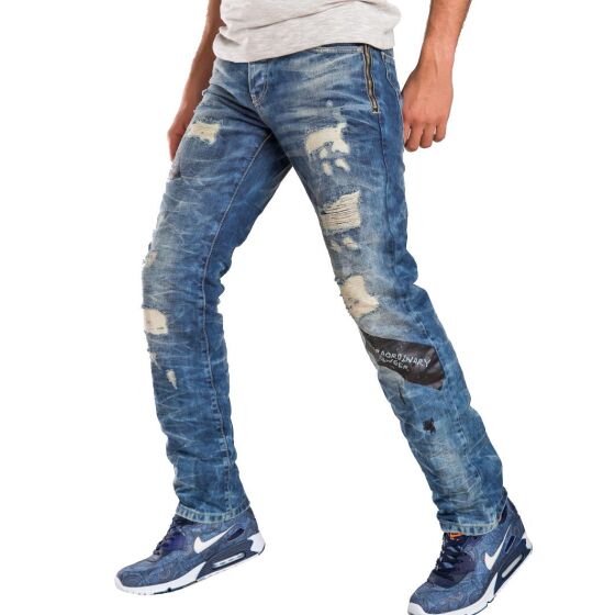 Red Bridge Mens Look Out Ripped Jeans Gangster Cool Pants Blue