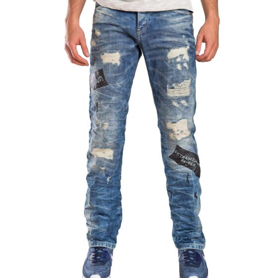 Red Bridge Mens Look Out Ripped Jeans Gangster Cool Pants Blue