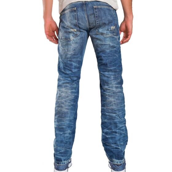 Red Bridge Mens Look Out Ripped Jeans Gangster Cool Pants Blue