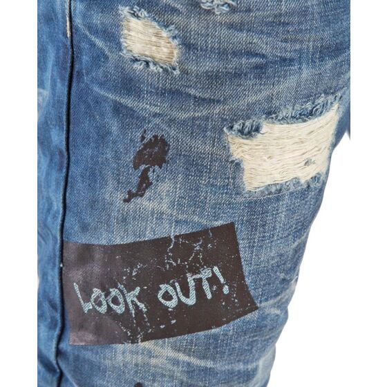 Red Bridge Mens Look Out Ripped Jeans Gangster Cool Pants Blue