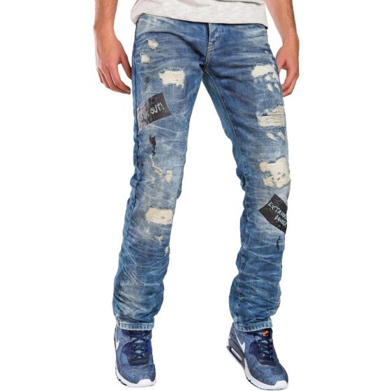 Red Bridge Mens Look Out Ripped Skinny Jeans Pants Blue W40 L34