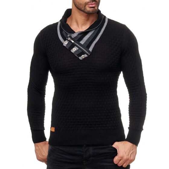 Red Bridge Herren Supple Strickpullover Pullover mit Schalkragen schwarz