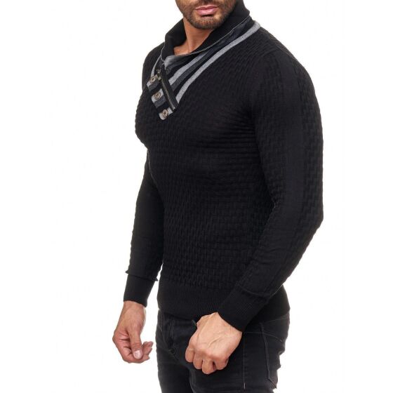 Red Bridge Herren Supple Strickpullover Pullover mit Schalkragen schwarz