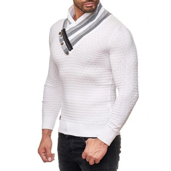 Red Bridge Mens Supple knitted sweater with shawl collar white