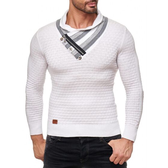 Red Bridge Mens Supple knitted sweater with shawl collar white