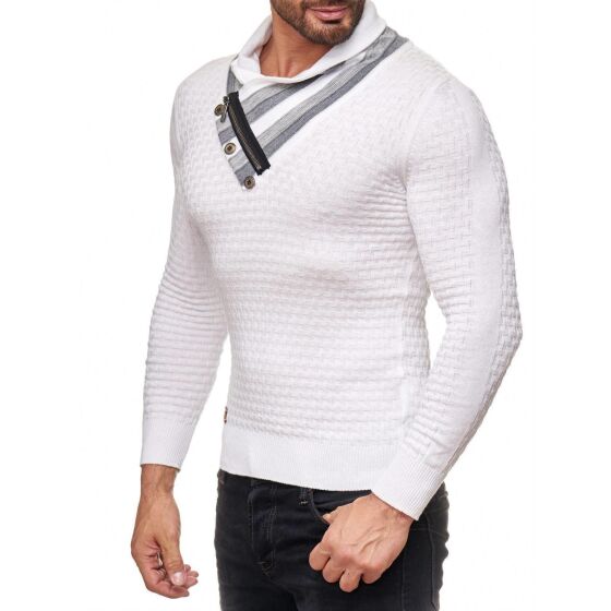 Red Bridge Mens Supple knitted sweater with shawl collar white